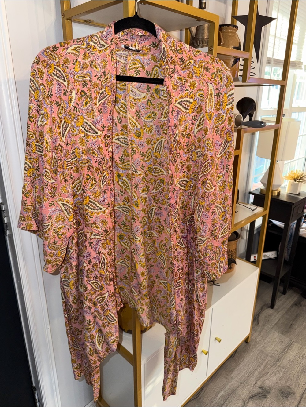 Patrons of Peace Pink Paisley Open-Front Kimono Jacket